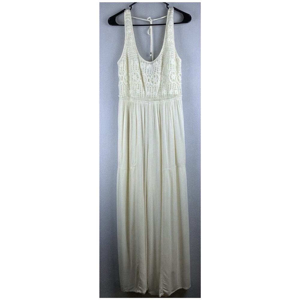 Ivory Crochet Lace Boho Wide Leg Jumpsuit Resort Beach Cover Up - Picture 2 of 13